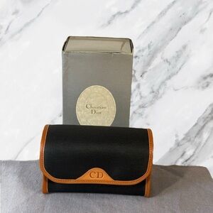 Christian Dior Vintage Black and Natural Leather Trim Pouch with Box NWOT